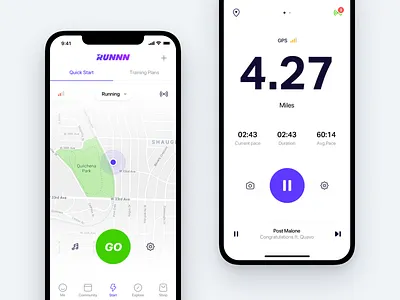Runnning app app clean fitness health jogging map minimal run running sport ui ux white