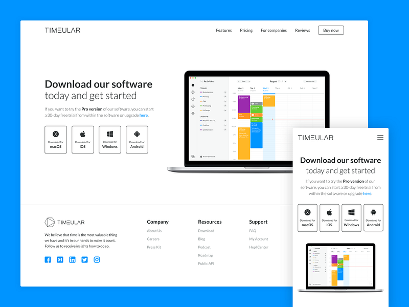Timeular : Download android clean download ios macos minimal product productivity responsive simple time tracker tracker app ui ux web web desgin website windows