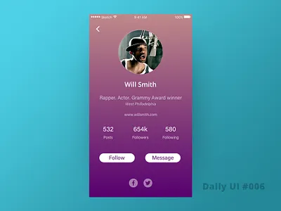 Daily UI006 daily 100 challenge dailyui dailyui006 design dribbble best shot profile page profliedesign ui uidesign uidesigner uidesignpatterns uidesigns ux willsmith