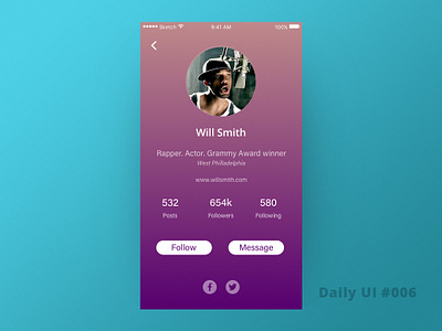Daily UI006 daily 100 challenge dailyui dailyui006 design dribbble best shot profile page profliedesign ui uidesign uidesigner uidesignpatterns uidesigns ux willsmith