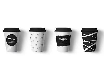 Wow Junkie Branding - coffee2go beauty black and white branding brush coffee cosmetics cups design fashion icon identity illustration lettering logo minimal print typography ui visual identity wow