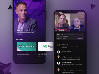 Pitch Investors Live Mobile App app application crypto investors mobile mobile ui pitch stream ui ux