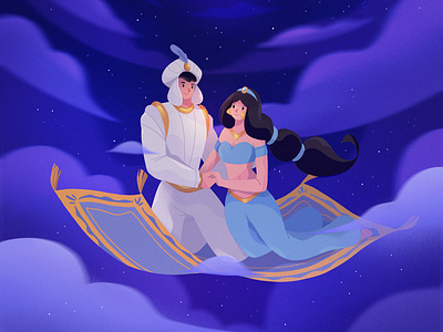 A Whole New World aladdin disney illustration night procreate sky world