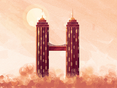 Twin towers art artist building city digital painting illustration sketchimo sunset tower vector