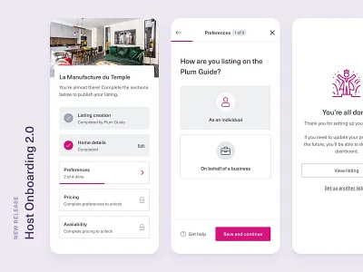 Host Onboarding 2.0 is here! 🎉 forms hospitality interface mobile onboarding onboarding ui plum guide product design sketch travel ui ux vacation rental