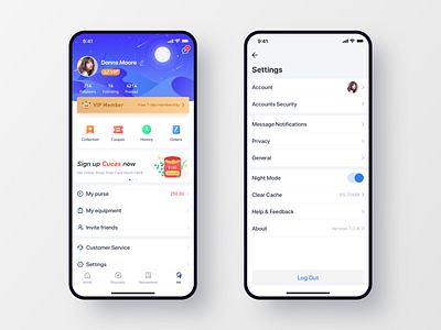 Personal center interface app ui