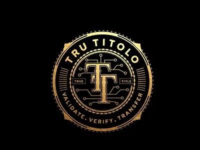 Tru titolo badge blockchain brand image branding circuit circular logo gold graphicdesign illustrator logo logo design luxury logo retail technology typography vector vintage and modern vintage badge