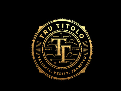 Tru titolo badge blockchain brand image branding circuit circular logo gold graphicdesign illustrator logo logo design luxury logo retail technology typography vector vintage and modern vintage badge