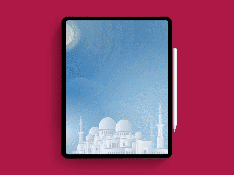 Day to Night Shiek Zayed Mosque Illustration animation animation design color dawn day day to night gif animated gradient ipadpro islamic masjid minimal morning mosque night prayer sun sunset view