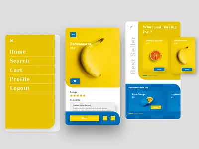 Fruits App app banana blue branding clean clean ui fruit fruits fruity lemon navy orange ui uidesign