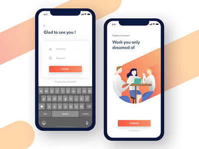 Mobile login and signup Screen design illustration login sign up ui vector