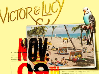 Save the Date / Victor & Lucy collage graphics lettering vintage