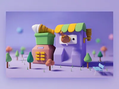 Tiny Ice cream machine branding c4d chair cute design house ice cream icon illustration machine octane tree ui vector