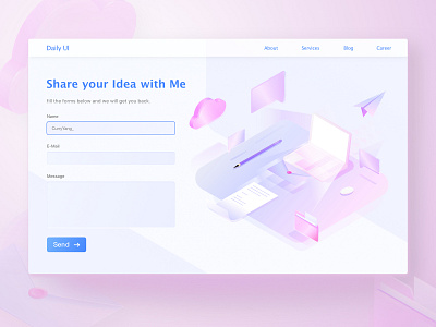 #028 - Contact Us contact us daily ui design illustration illustrator isometric isometric design pink send ui vector webdesign