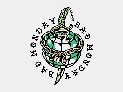 Globe Dagger 2d apparel clothing creative design illustration t shirt tattoos traditional tattoo