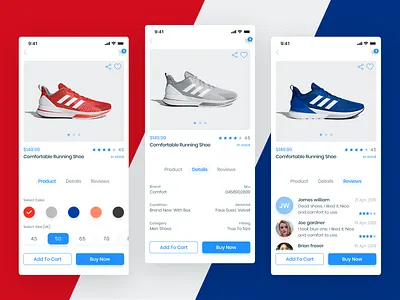 E-commerce app (product, details, reviews screens) adobexd clean design details ecommerce ecommerce app items products reviews shopping app store ui ux design