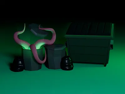 Magic Dumpster 3d 3d art blender blender 3d design dumpster flat glow green illustration magic magic dumpster minimal moster teleport tenticles trash trashcan