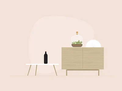 Illustration | Home sweet home decoration flat illustration interior julie charrier lamp minimal plants scandinavian design scandinavian style sideboard sketchapp terrarium ui vector