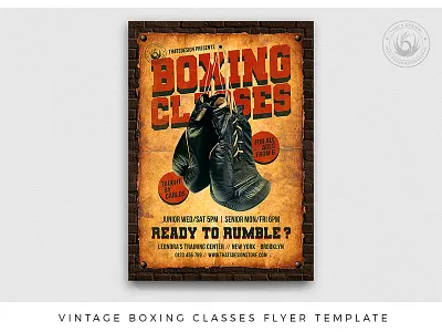 Vintage Boxing Classes Flyer Template boxing championship classes club fight flyer gloves lessons martial arts mma night photoshop poster psd psd design retro template thatsdesign ufc vintage