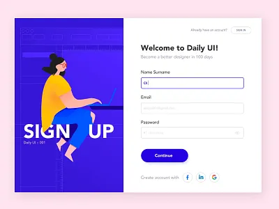 Sign Up dailyui001 design forms illustraion sign in signup ui