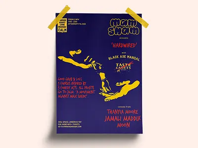 Mam Sham calm charity comedy event food hands help high contrast illustration london male man mental health mind poster poster design poster illustration shadows suicide vector