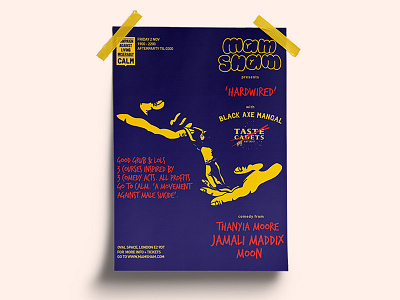 Mam Sham calm charity comedy event food hands help high contrast illustration london male man mental health mind poster poster design poster illustration shadows suicide vector