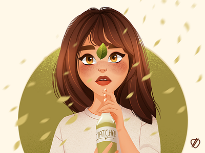🍃 art character cute drawings drink girl girl character illustration ipadpro leaves matcha procreate