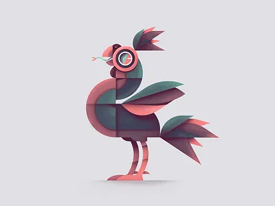 Ko-Ki-Oh animal bird bird illustration drawing flat geometric geometric art hybrid illustration rooster snake vector