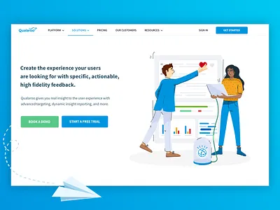 Qualaroo Illustrations character character design feedback hero image homepage design illustration product illustration scientists team work ui vector web illustration