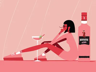 Pink your game artwork beefeater character cocktail gin girl illustration illustrator pink sneakers woman