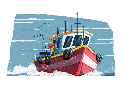 Salty Dog boat character design drawing editorial graphic illustration ocean retro texture vector vintage