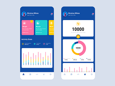 Workout App app calories cards colorful design energy excercise graphs ios iphonex mobile app run statistics stats uiux workout