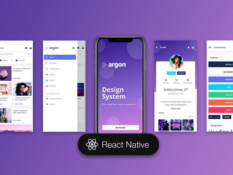 Argon React Native article screen button design button states free freebies mobile app design mobile app development profile screen react native ui ux