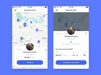 Bike Sharing - Reserve a Bike app app design bike bike ride clean docks map mobile app mobile design reservation reserve ride sharing ui uidesign ux