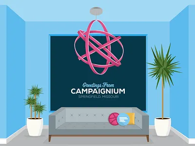 Downtown Springfield, MO Beacon Debut adobe illustrator campaignium conference room couch lamp light office space pillows plants powder blue springfield missouri springfieldmissouri tufted sofa