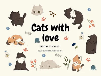Cat with love digital sticker illustration stickers