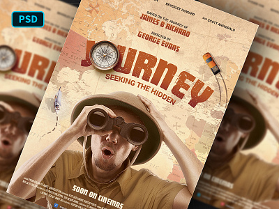 Movie Poster Template PSD: JOURNEY adventure compass customizable film poster customizable movie poster drama explorer film poster template journey movie poster movie poster background movie poster template poster template