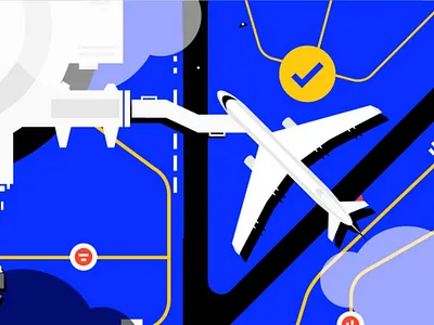 Airport Ramp - Top View aeroplane airplane airport airport ramp blue bridge explainer video flight illustration ramps standing stop top view waiting