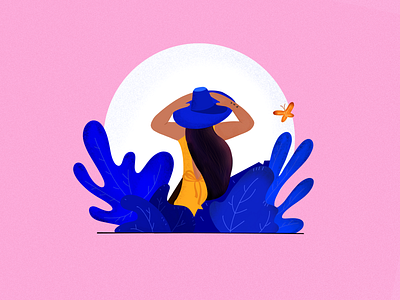 Illustration art bold design designer freelance girl happy illustration illustrator leaves minimal plants travel trip ui vacation vacations vector visual women