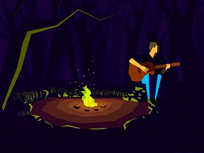 Day 10 I Bonfire I 100 days design challenge 100dayschallenge bonfire fire flat forest geometrical guitar illustration illustrator music night