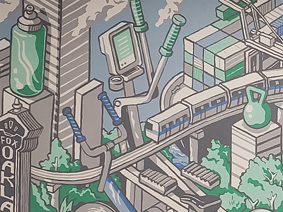 Leamington Gym Mural architecture fitness illustration isometric isometric illustration mural painting train transport