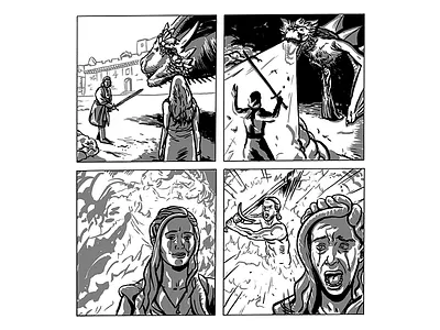 Game of Thrones - Missing Scene black and white cartoon comic dragon drawing game of thrones illustration pentel brush