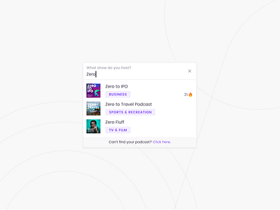 What show do you host? autocomplete button field host hosting link podcast purple rating search select tag ui ux
