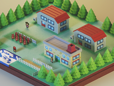 3D Pallet Town 3d 3d art 3d artist cinema 4d cinema4d game gameart games illustration nintendo pallet pokemon scenery