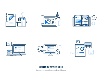 Control Tower activities app application concept control dashboard design finance folder icons illustration outline style overview progress server simple sun task ui web