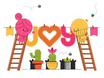 That Joyful Wedding character colorful design illustration invitation pink simple succulent wedding yellow