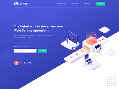 Field Service Landing Page | RapidFSM branding design field service icon illustration landing design landing page logo operations product product page rapidgems studio ui uiux ux web web design