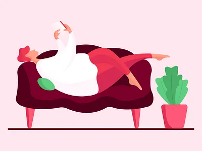 It's a lazy day adobe illustrator boy character character illustration graphic design illustration illustration art illustrator lying mobile phone pillow plant relax sofa surfing ui vector vector illustration visual design