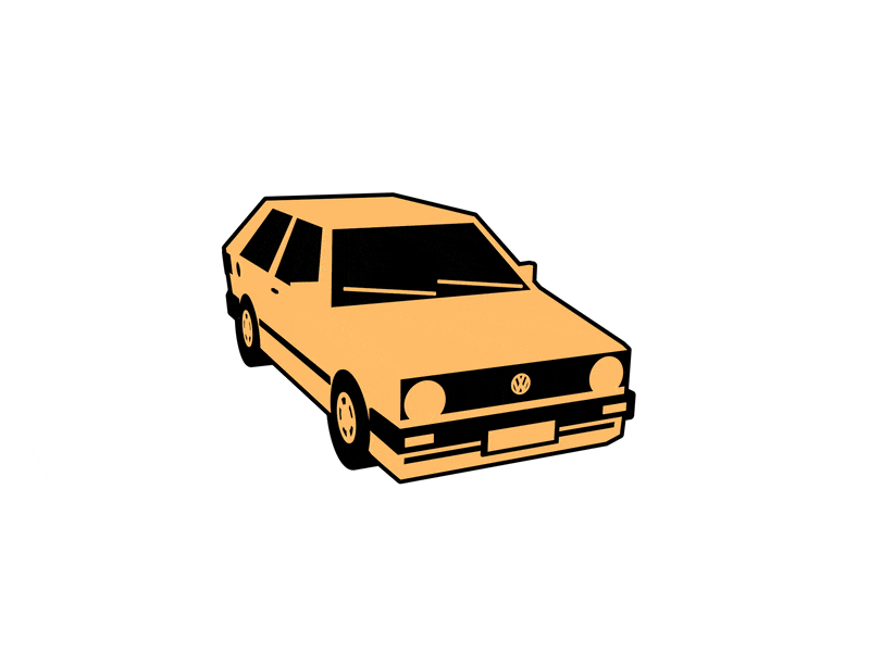 VW Golf roll 3d animation car cinema4d driving flat gif golf illustration lineart loop mk2 simple sketch and toon volkswagen vw vw golf mk2