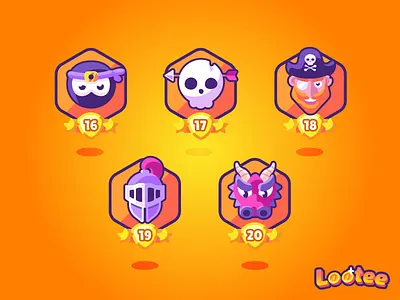 Legendary tier avatars app captain dragon gladiator icon icons illustration kids knight ninja pirate skeleton skull vector